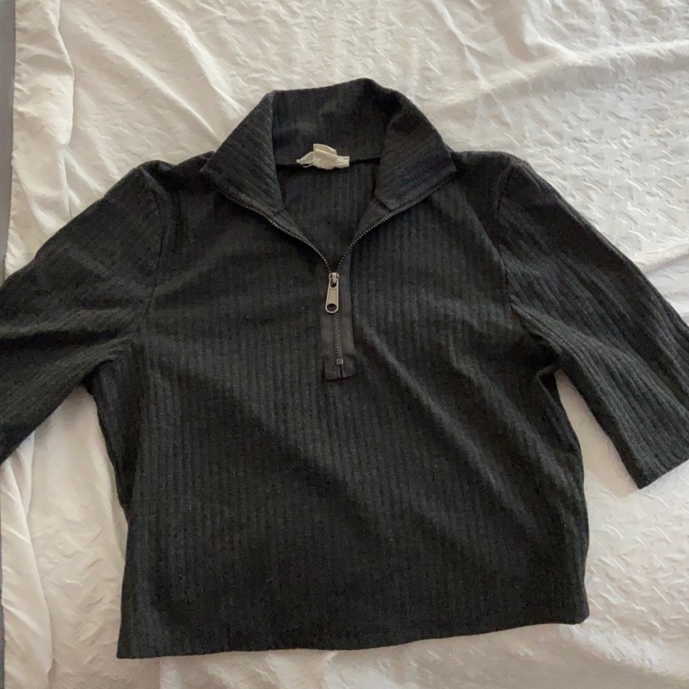 Dark Grey Quarter-Zip Crop Top